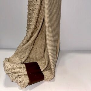 Cozy Beige Infinity Scarf with Removable Leather Accent